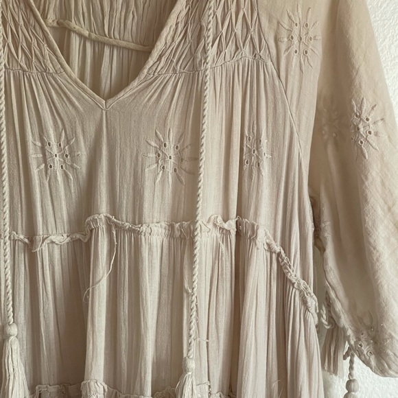 Free People Blush Pink Embroidered long Sleeve Midi Dress - Picture 5 of 8